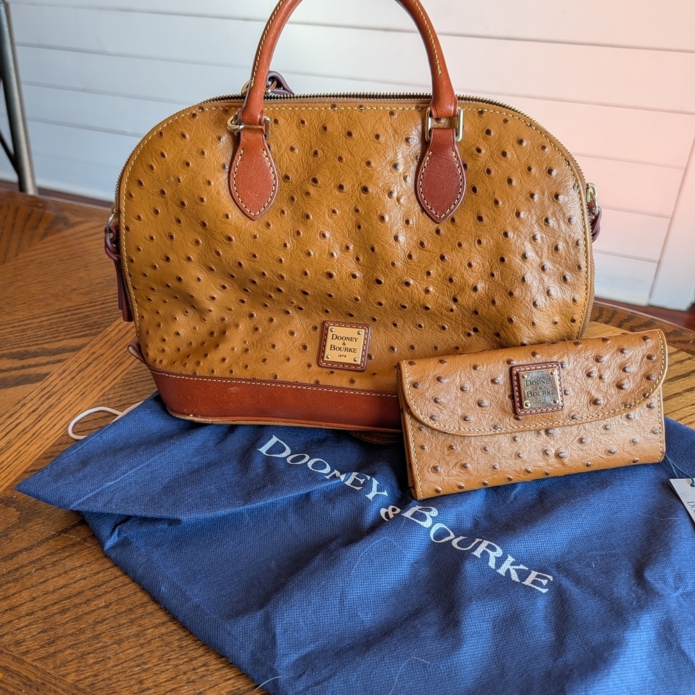 Dooney & Bourke Brown Ostrich Leather Bag and Wallet